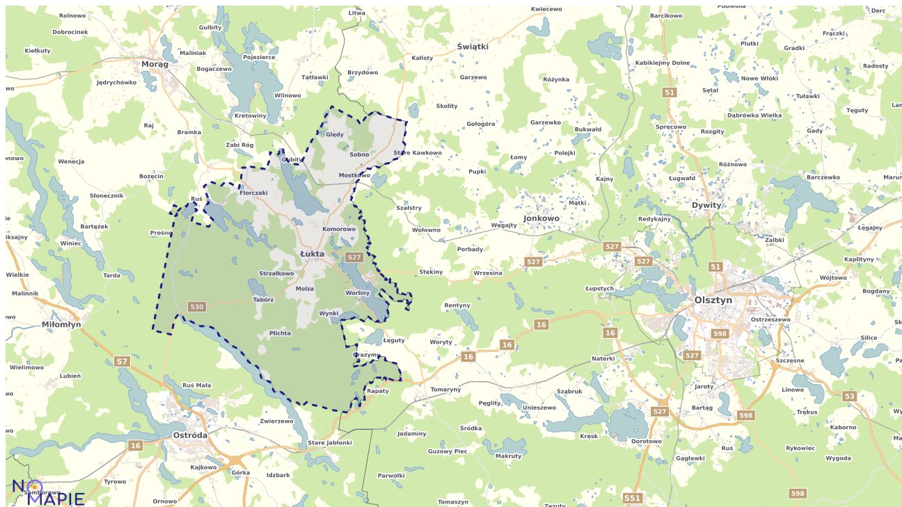 Mapa obszarów ochrony przyrody Łukty